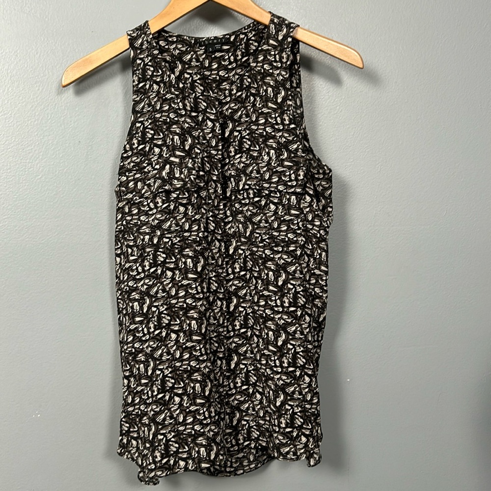 Theory Women’s Silk Abstract Semine Shirt Button Down Black Gray Small